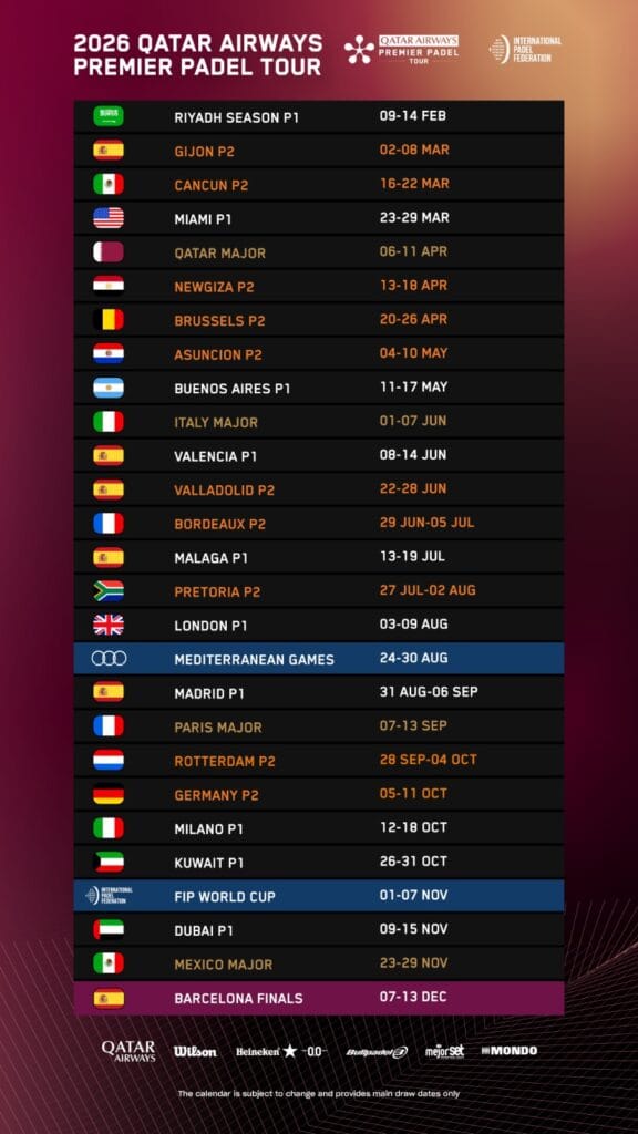Premier Padel reajusta su calendario: Menos viajes, mejor descanso y más competitividad